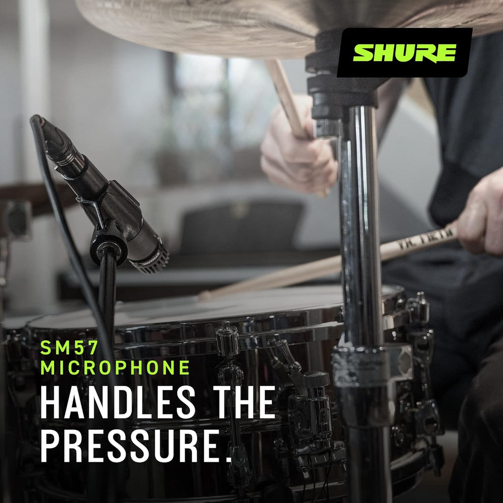 Shure SM57 Dynamic Microphone – Wired Cardioid XLR Instrument Handheld Mic for Guitar Amplifiers, Snare Drum, Percussion, Live Sound & Studio Recording, Black