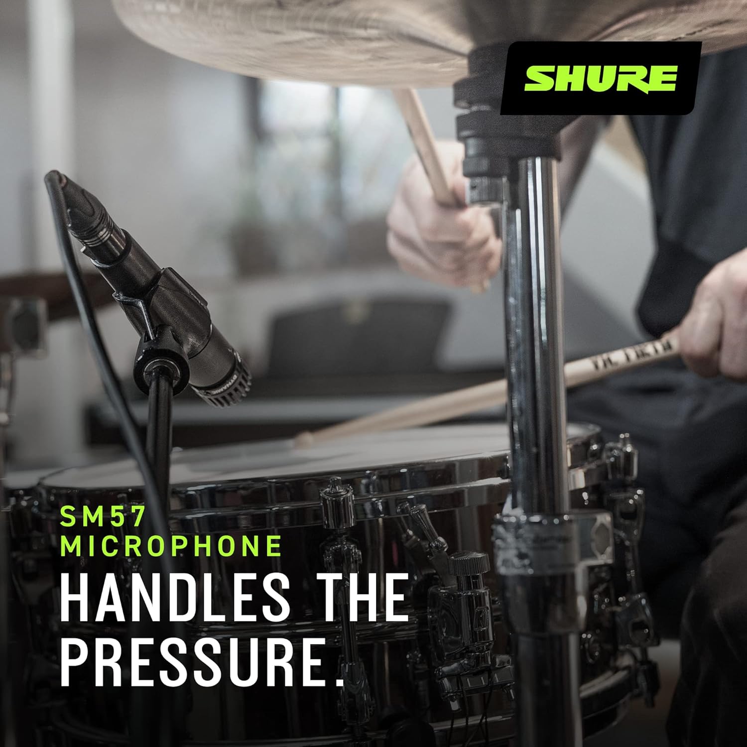 Shure SM57 Dynamic Microphone – Wired Cardioid XLR Instrument Handheld Mic for Guitar Amplifiers, Snare Drum, Percussion, Live Sound & Studio Recording, Black