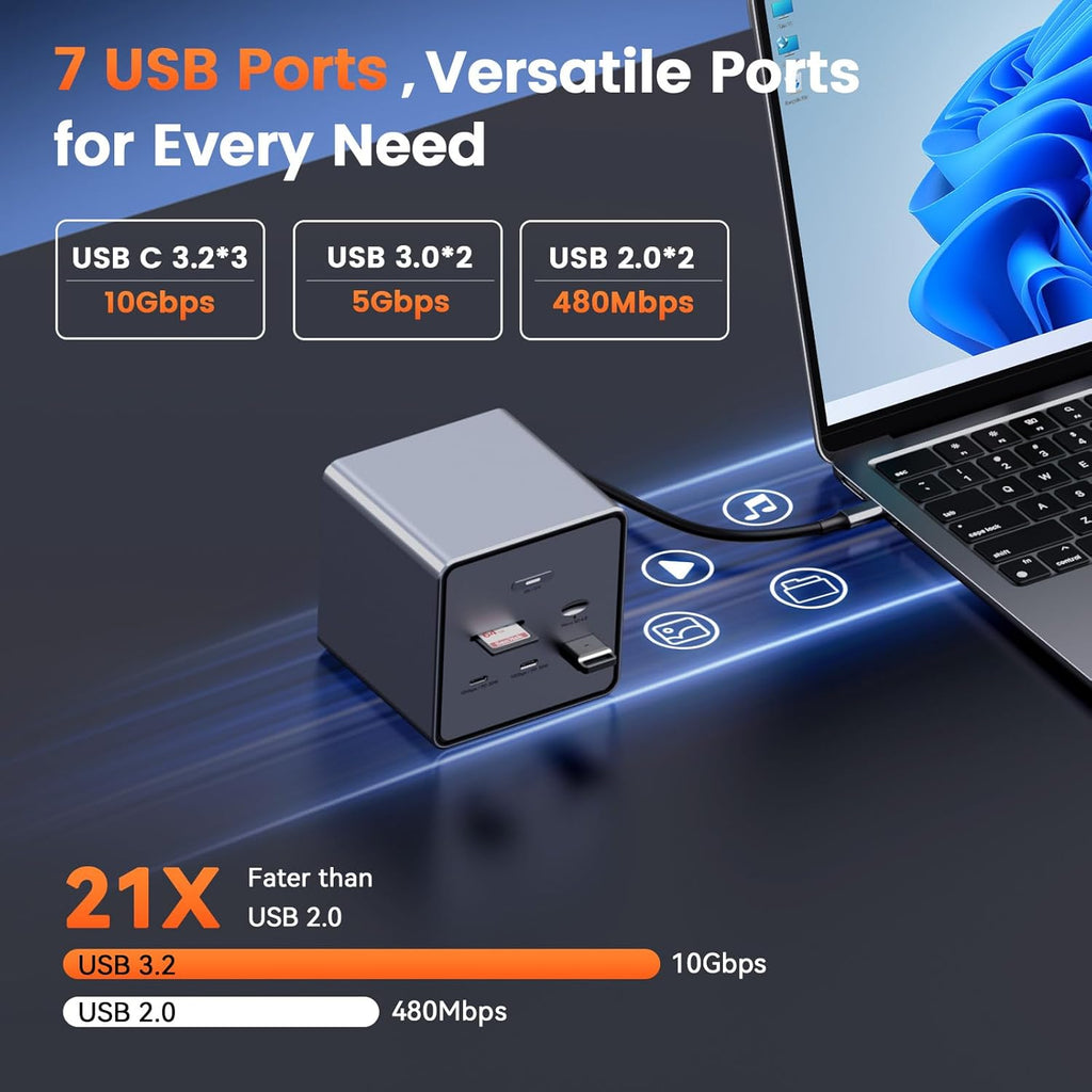 TobenONE 16-in-1 Laptop Docking Station 𝗧𝗿𝗶𝗽𝗹𝗲 𝟰𝗞 Monitor with 150W Power Supply, 3 HDMI, 2.5Gbps Ethernet, 7 USB, USB-C Docking Station for Thunderbolt 5/4/3 Windows/Dell/Lenovo/HP/Asus