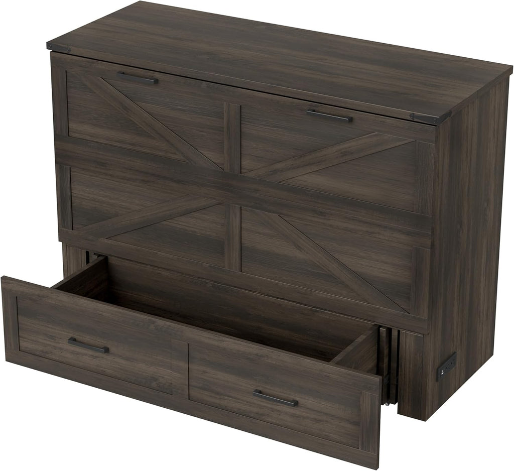Bellemave Full Size Murphy Bed with Charging Station and Storage, Farmhouse Murphy bedframe with Foldable Panel, Noisy Free, for Guest Bedroom, Living Room, Office, Rustic Gray