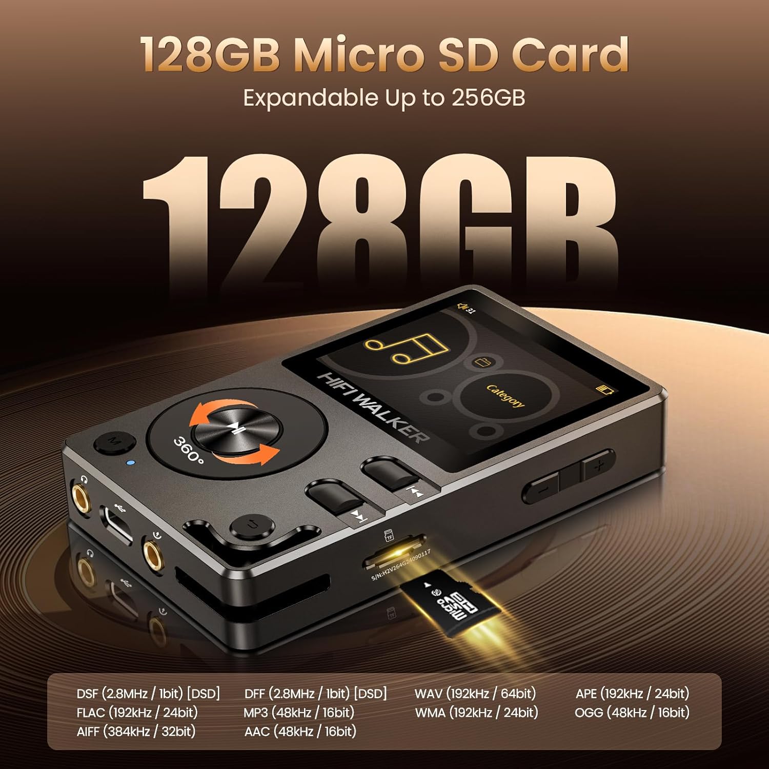 HIFI WALKER H2 HiFi MP3 Player with Bluetooth, Lossless DSD DAC FLAC, High Resolution Music Player, Portable Audio Player with 128GB Memory, Supports up to 512GB