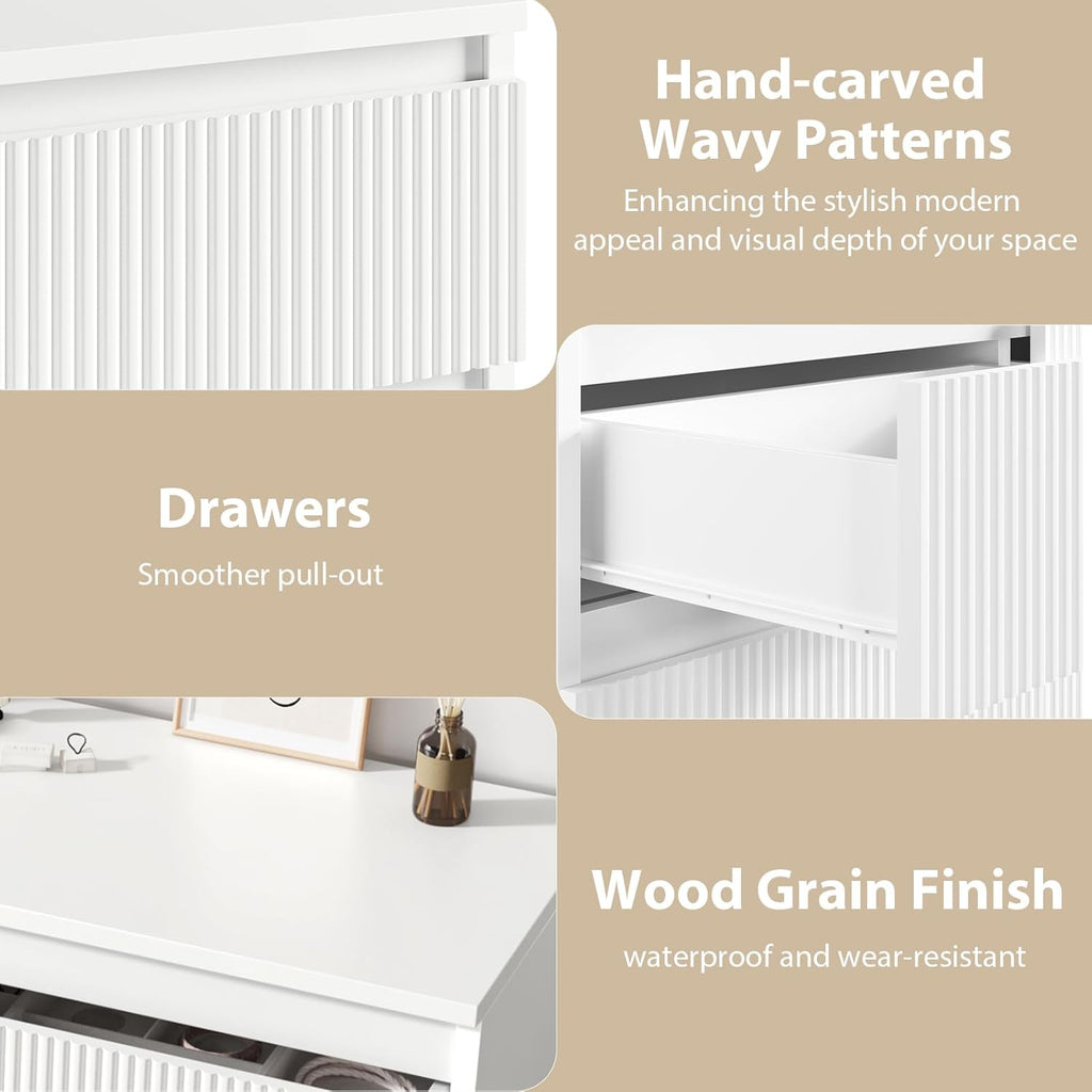 Jocoevol 6 Drawer Dresser, Fluted Dresser for Bedroom with Sleek Hidden Handles, Bedroom Dressers with Drawers, Wood Closet Clothes Storage Organizer for Bedroom, Pure White