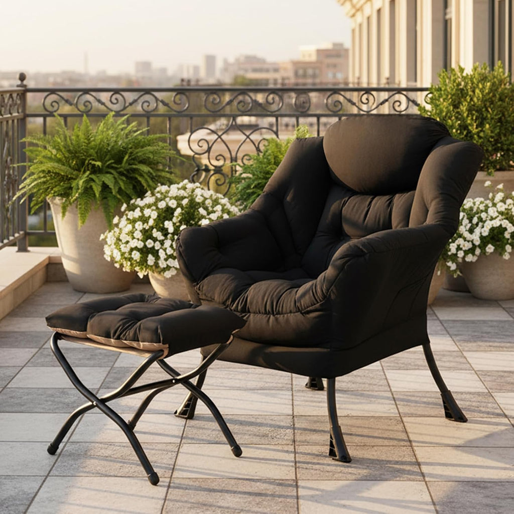 Tiita Lazy Chair with Ottoman, Black Modern Large Accent Chair, Comfy Leisure Sofa Armchair with Ottoman, Reading Chair with Footrest for Bedroom, Living Room, Dorm Rooms, Velvet Black