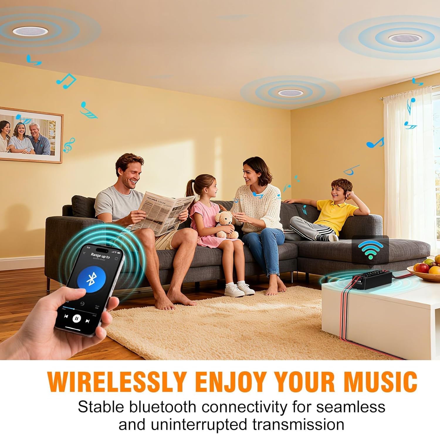 STUDIOFINIX 8 Inch Bluetooth Ceiling Speakers with 4-Channel Amplifier, 800W Max Power, 4 Speakers - Crisp Clear Sound for Living Room, Office, Kitchen, Basement, Covered Patio