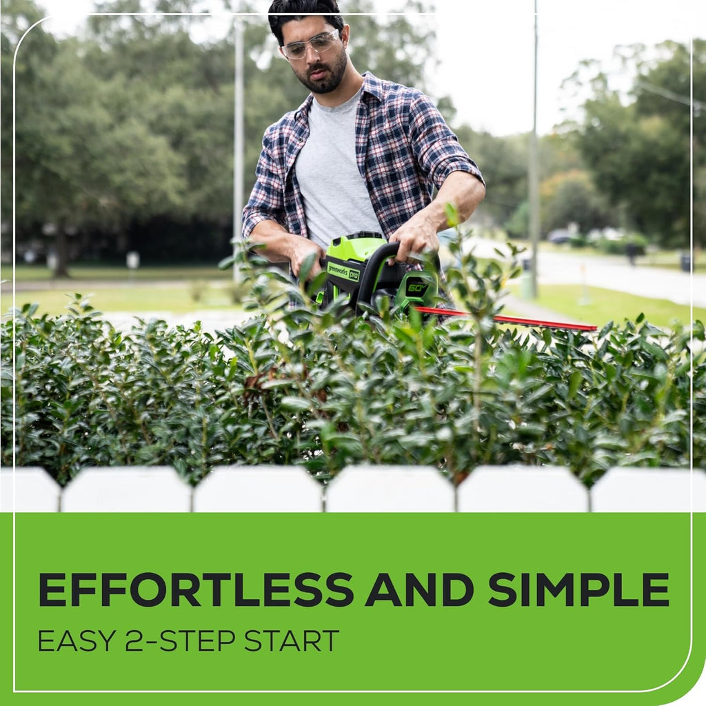 Greenworks 60V 26" Brushless Cordless Battery-Powered Hedge Trimmer, 2.0Ah Battery and Charger Included
