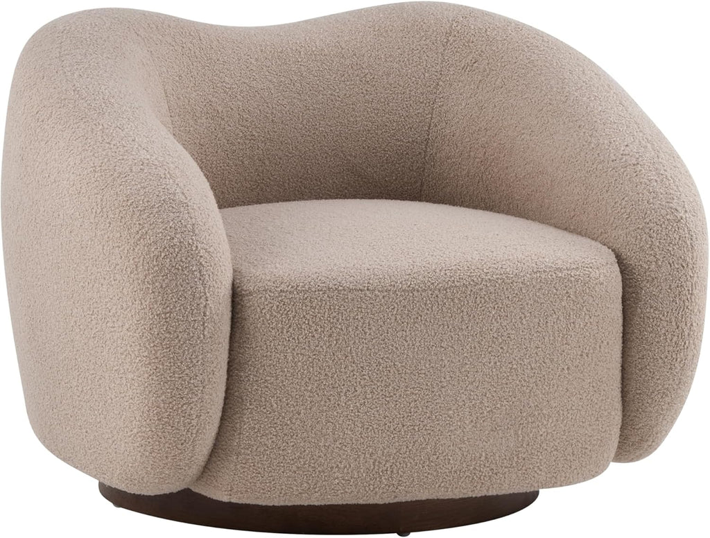Christopher Knight Home Beckie Boucle Upholstered 360° Swivel Accent Chair, Living Room Barrel Swivel Chair with Wooden Base, Modern Club Chair with Rotation, Light Brown