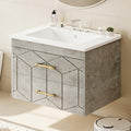 IDEALHOUSE Floating Bathroom Vanity with Sink 24 inch, Modern Bathroom Sink Cabinet, Ceramic Vanity Top, 2 Large Storage Drawers with Gold Metal Handle, Easy to Assembly, Grey