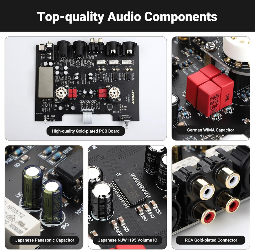 AIYIMA T20 Fully Balanced Tube Preamp for Home Audio - ECC83 Tube Design, Swappable Op-Amps & Tubes, XLR/RCA Inputs/Outputs, Pre-Amp for 2 Channel Stereo Hi-Fi Amplifier & 2.1 Theater Setup