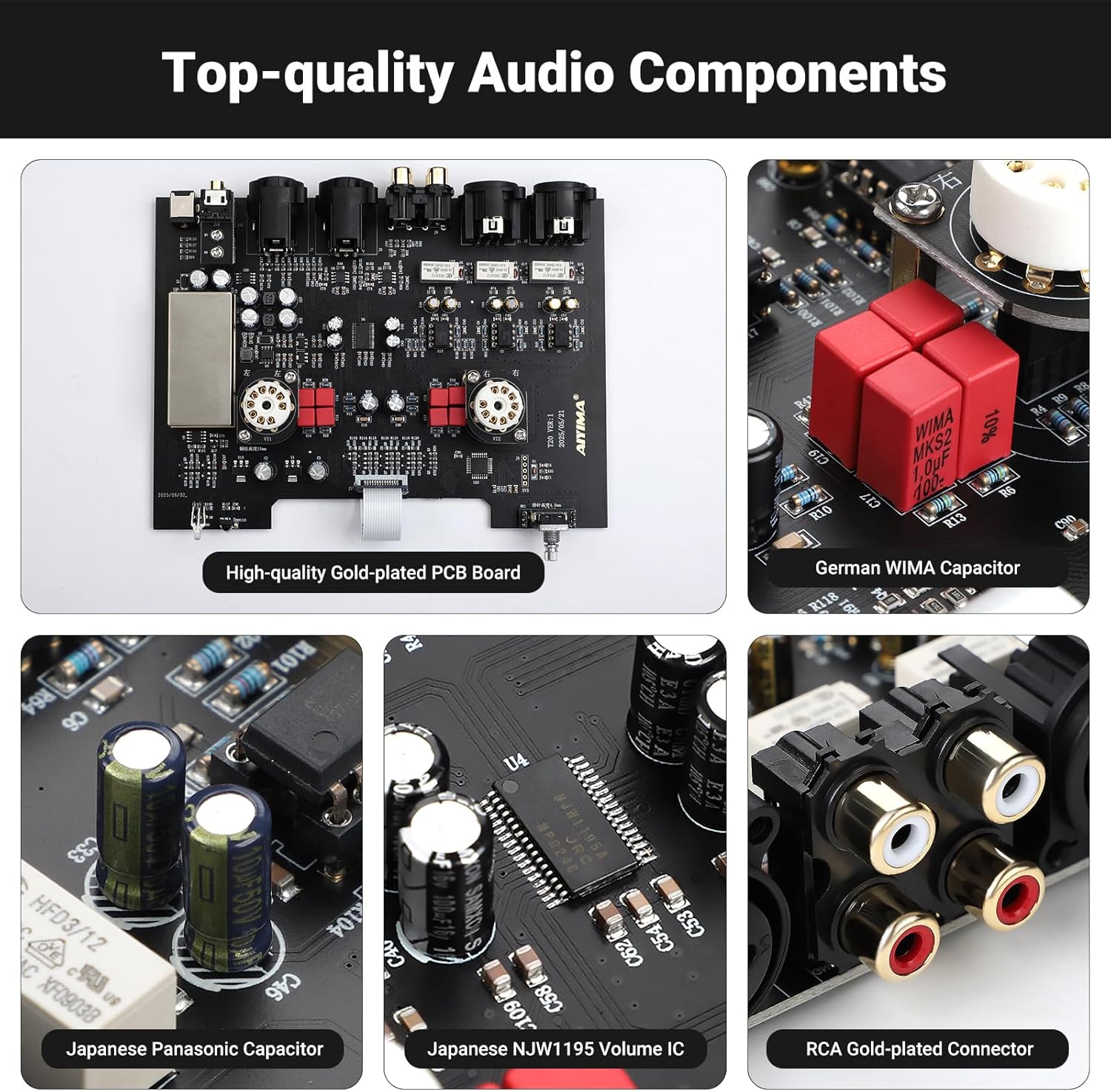 AIYIMA T20 Fully Balanced Tube Preamp for Home Audio - ECC83 Tube Design, Swappable Op-Amps & Tubes, XLR/RCA Inputs/Outputs, Pre-Amp for 2 Channel Stereo Hi-Fi Amplifier & 2.1 Theater Setup