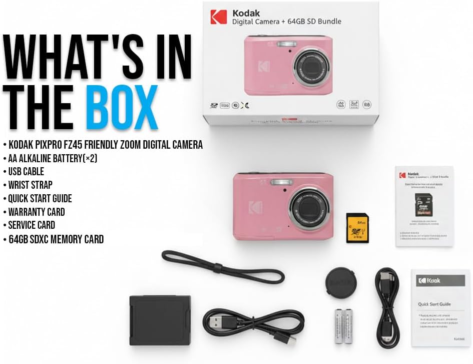 Kodak PIXPRO FZ45 Friendly Zoom 16MP 1080p Full HD Digital Camera (Pastel Pink) Bundle with Memory Card (2 Items)