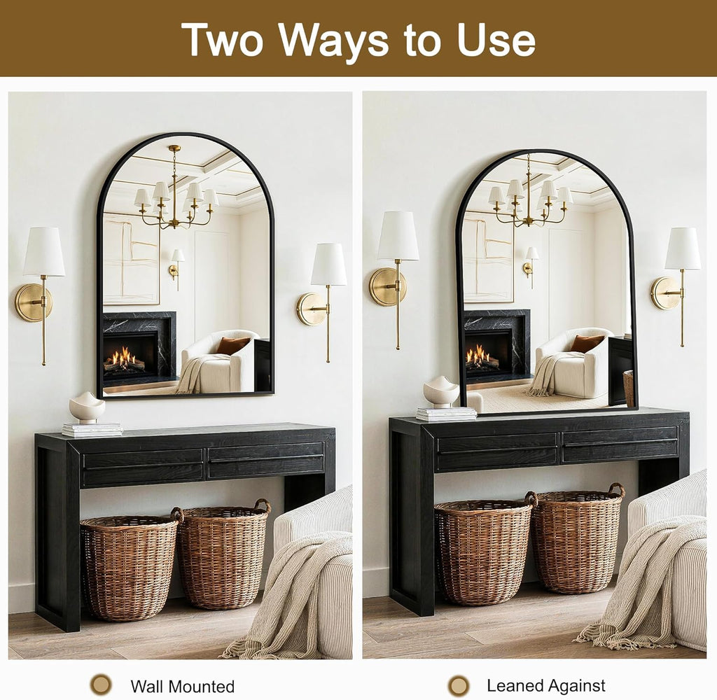 Arched Bathroom Mirror for Wall, 2 Pack 38"x26" Black Vanity Bathroom Mirror for Over Sink with Tempered Glass, Metal Framed Arch Mirror for Bedroom, Living Room, Entryway