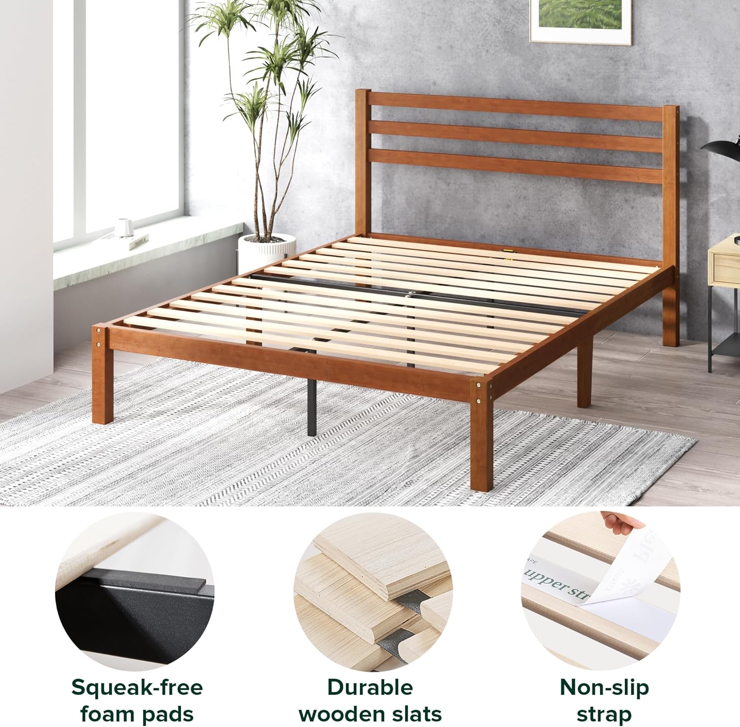 Zinus Leah Bamboo Platform Bed Frame with Headboard, No Box Spring Needed, Wood Slat Support, Easy Assembly, Queen