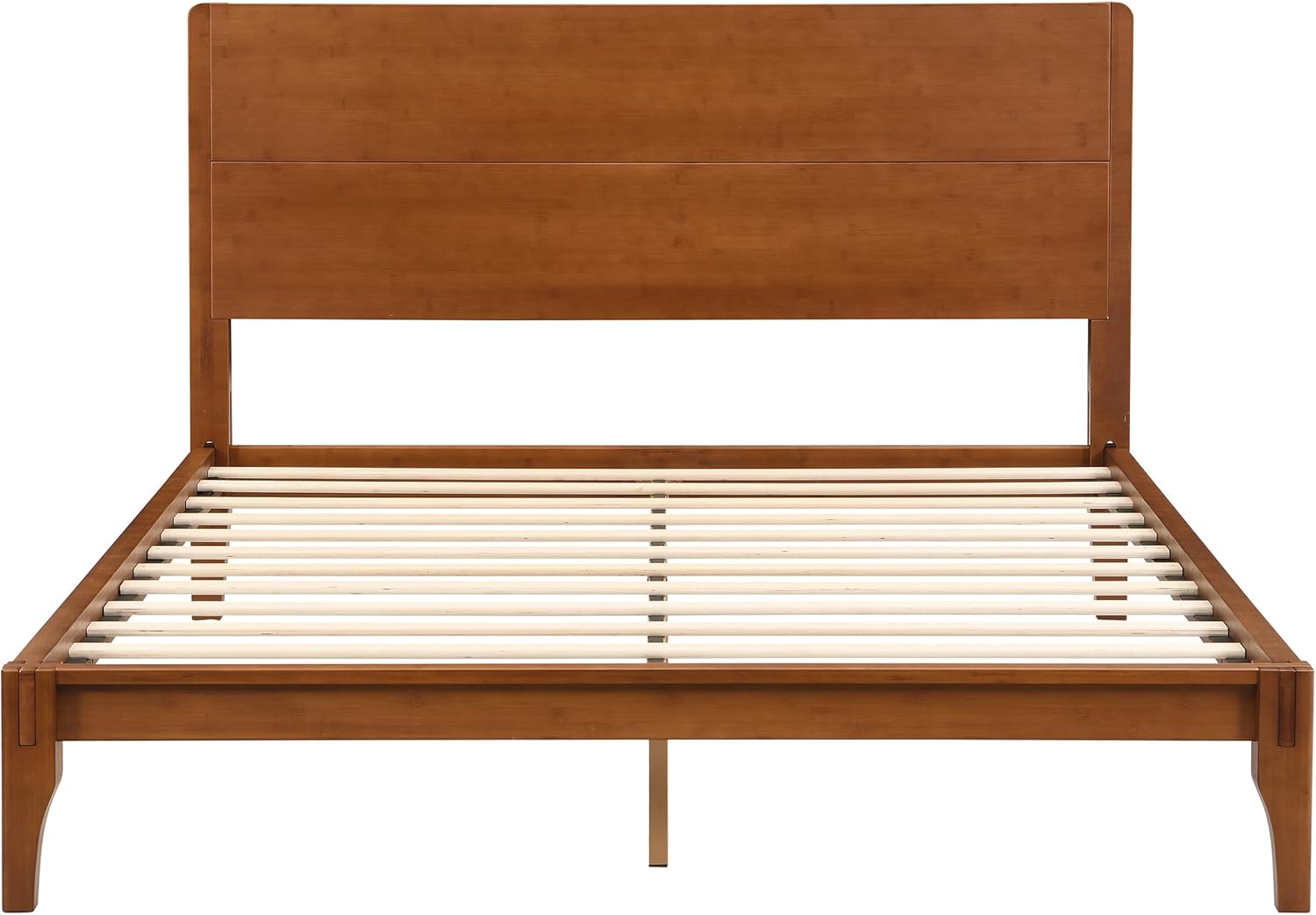 Merax Queen Size Bamboo Platform Bed, Mid-Century Modern Bed Frame with Tall Headboard, Solid Sustainable Bedframe Queen-size, Wood Slat Support, No Box Spring Needed, Easy Assembly, Noise Free, Brown