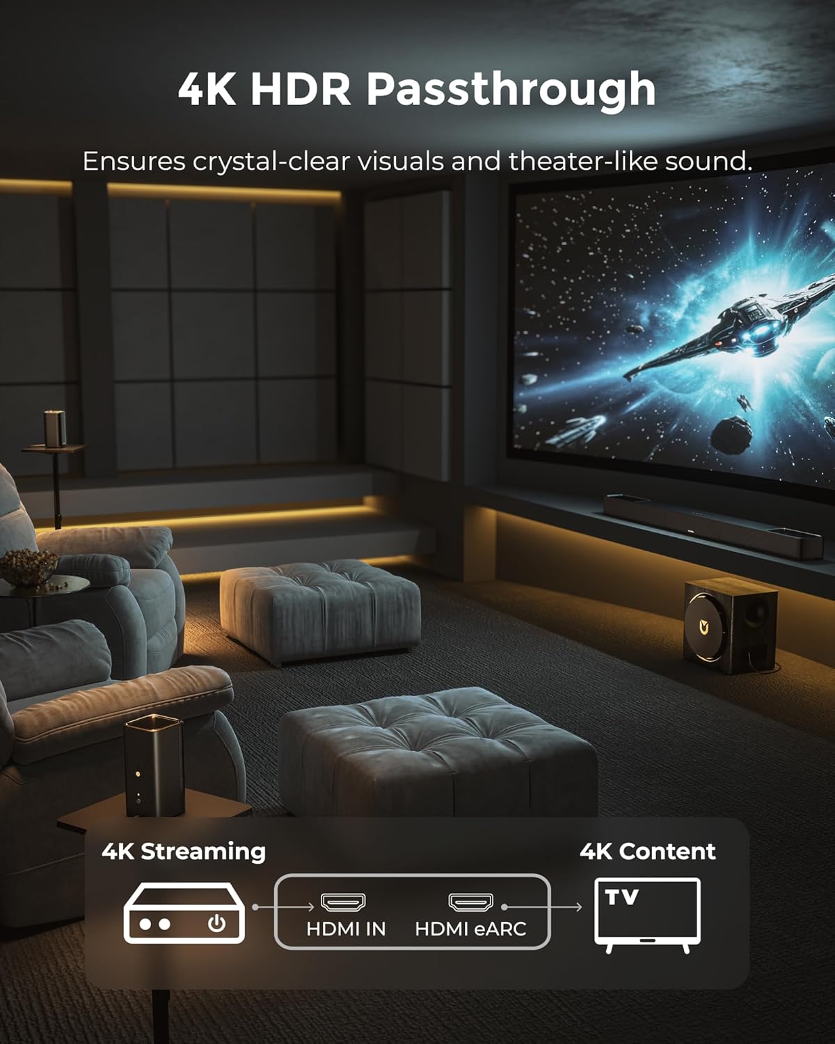 ULTIMEA Skywave X60 7.1.4ch Professional Wireless Surround Sound System for TV w/Dolby Atmos, 840W Sound Bar with 8" Wireless Subwoofer, 28Hz Low Frequency, GaN Amplifier, 4K HDR Pass-Through