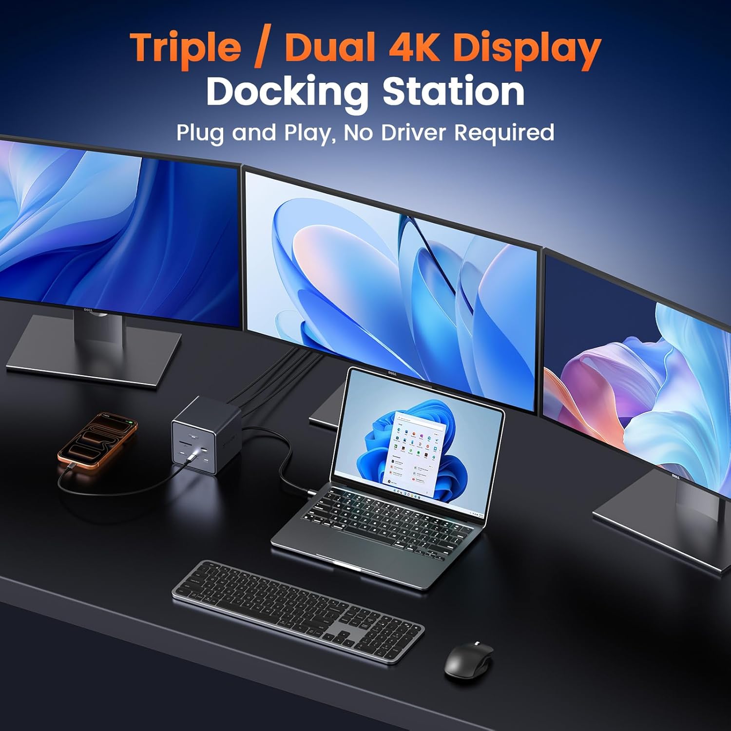 TobenONE 16-in-1 Laptop Docking Station 𝗧𝗿𝗶𝗽𝗹𝗲 𝟰𝗞 Monitor with 150W Power Supply, 3 HDMI, 2.5Gbps Ethernet, 7 USB, USB-C Docking Station for Thunderbolt 5/4/3 Windows/Dell/Lenovo/HP/Asus