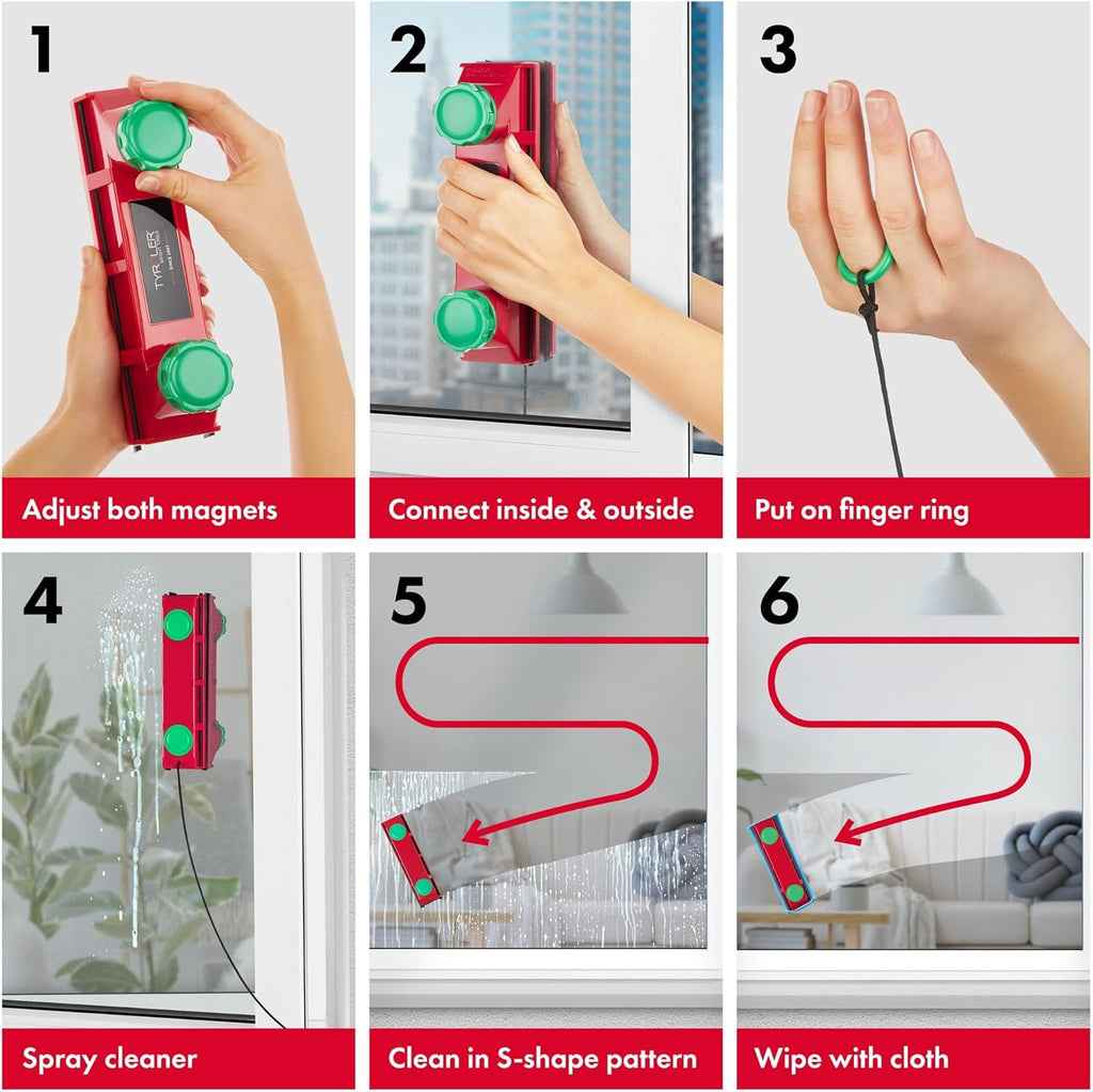 Tyroler Magnetic Window Cleaner Tool | The Glider D4 Double-Sided Window Cleaner Tool Fits Windows 0.1"-1.6" Thick | Magnet Window Cleaner | Magnetic Glass Cleaner | limpiador de ventanas magnetico