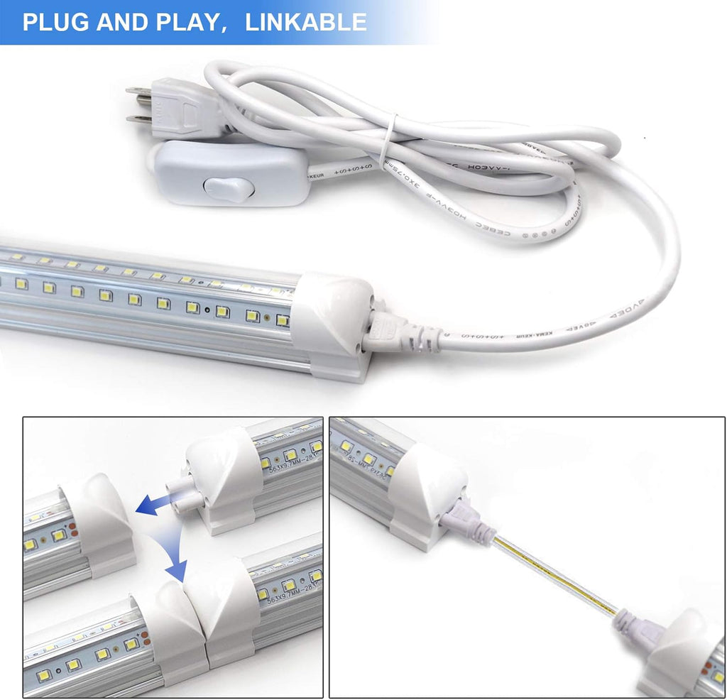 10-Pack 8ft LED Shop Light Fixture - 90W T8 Integrated LED Tube Light - 6500K 12000LM V-Shape Linkable - High Output - Clear Cover - Plug and Play - 270 Degree Lighting for Garage, Shop, Barn