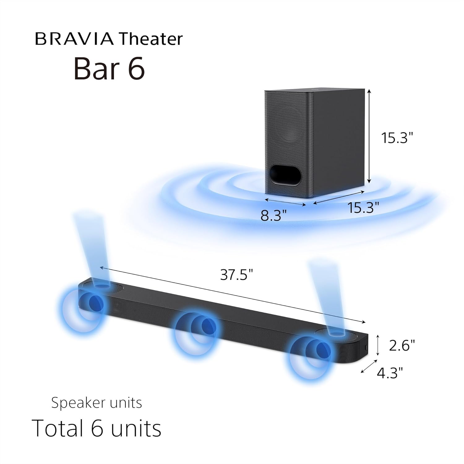 Sony BRAVIA Theater Bar 6, 3.1.2ch soundbar with Powerful Wireless subwoofer, Surround Sound by Dolby Atmos®/DTS:X® Compatible HT-B600
