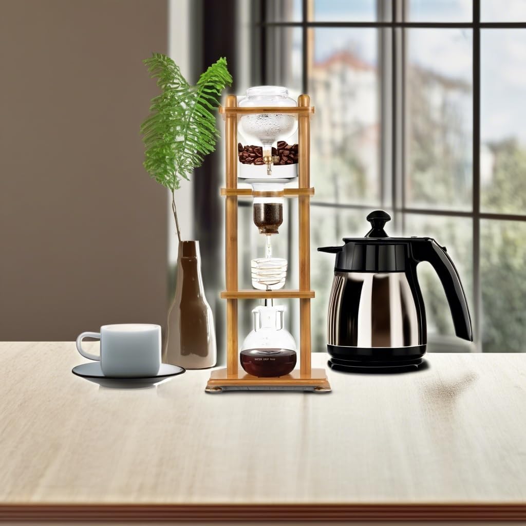 Yama Cold Brew Maker I Ice Coffee Machine With Slow Drip Technology I Makes 6-8 cups (32oz), Large Capacity Cold Brew Coffee Tower, Bamboo Straight Frame