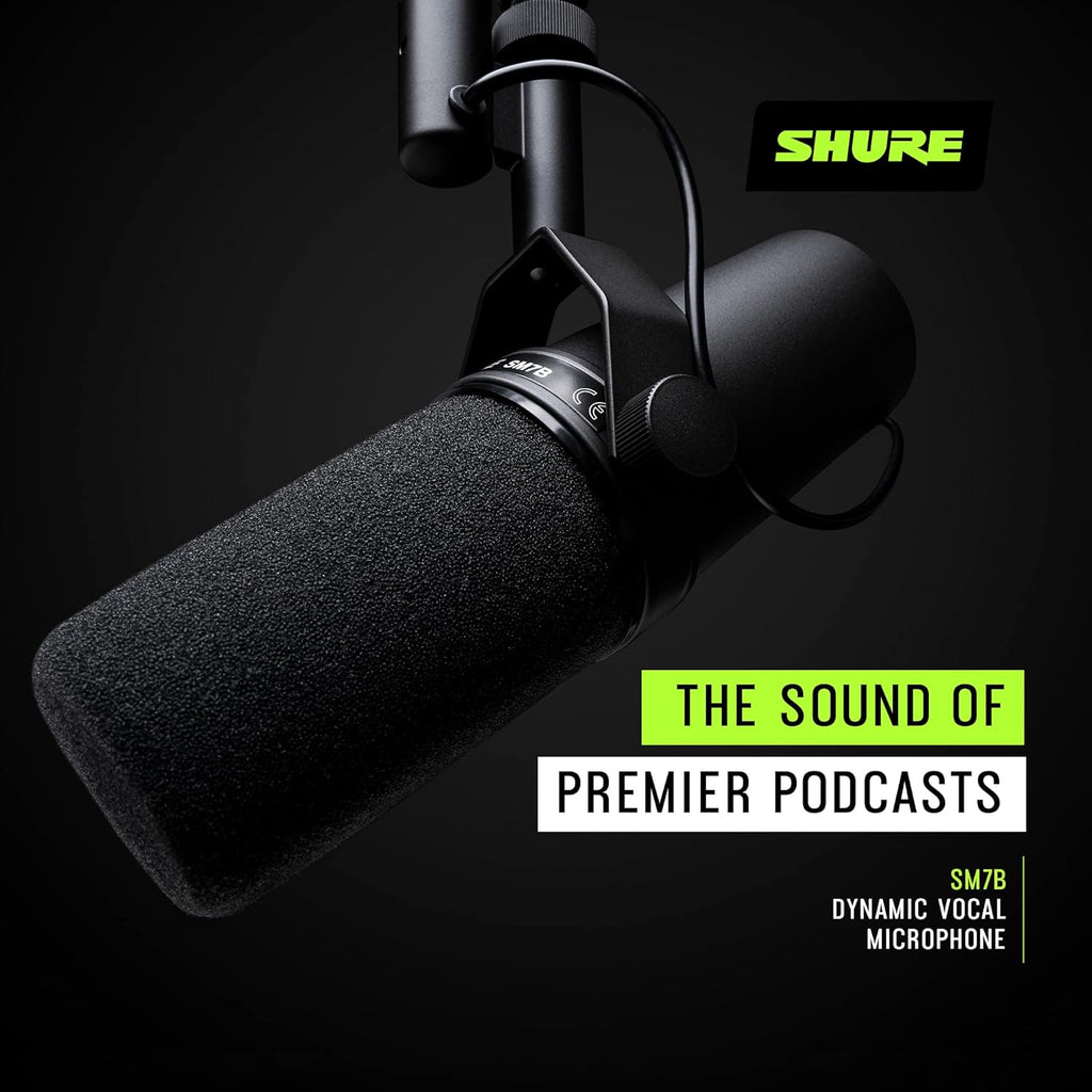 Shure SM7B Dynamic Studio Microphone - XLR Mic for Podcasting, Streaming, Vocal Recording & Broadcasting, Wide Frequency Range, Smooth Warm Audio, Detachable Windscreen, Black