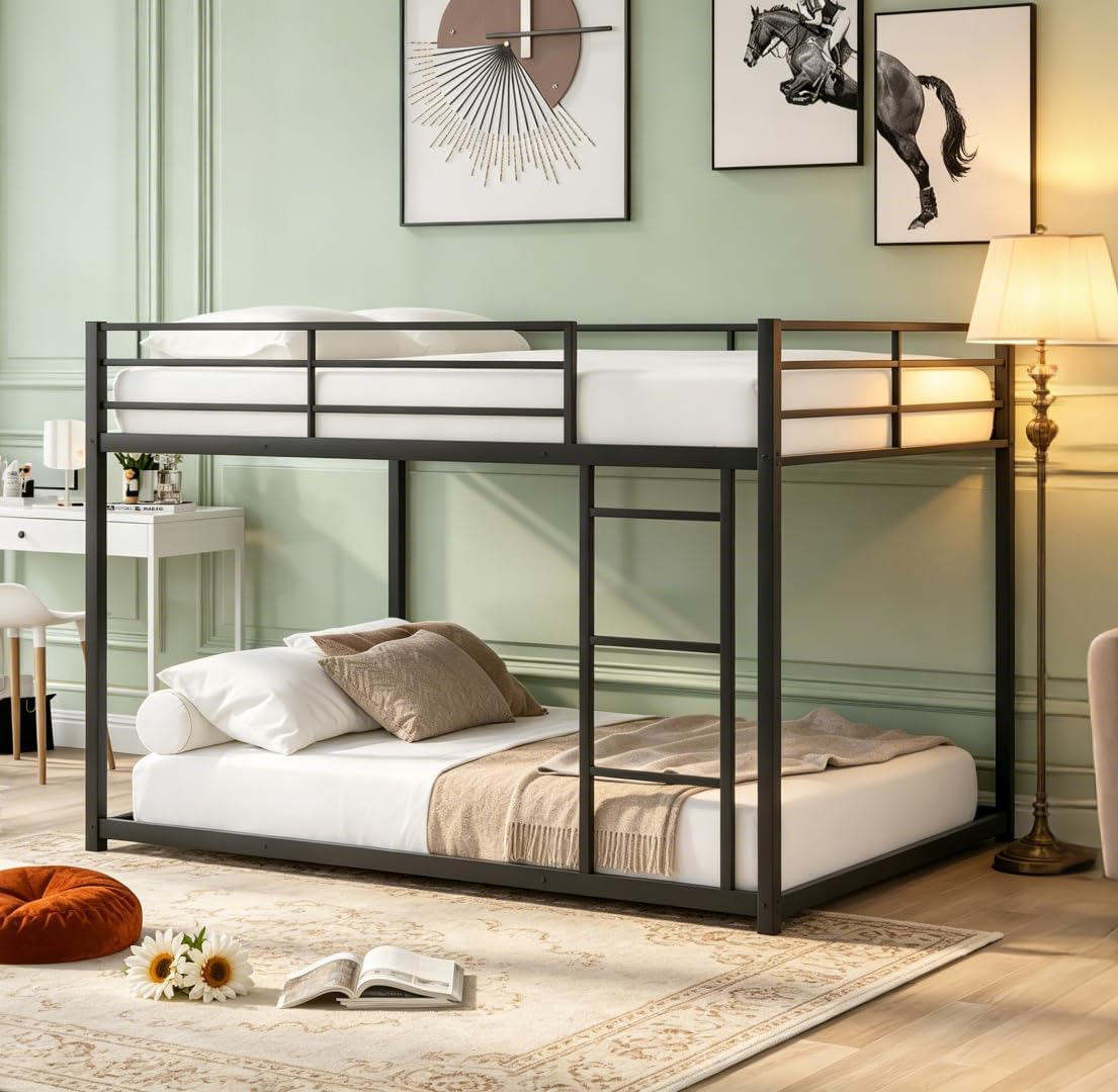 Bellemave Full Over Full Bunk Bed, Heavy Duty Metal Bunk BedFrame with Ladder and Guardrail for Kids, Adults, Cannot be Split, Black
