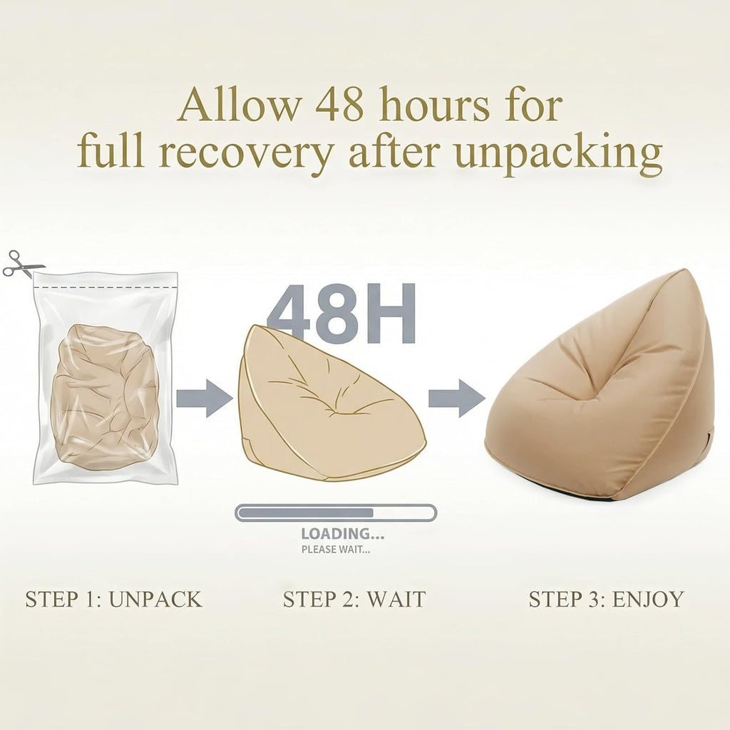 Deep Seating Bean Bag Chair for Adults, Memory Foam with Back Support Panel & Waterproof Fabric, Retains Shape for Yacht, Dock, Patio & Indoor Use, Khaki