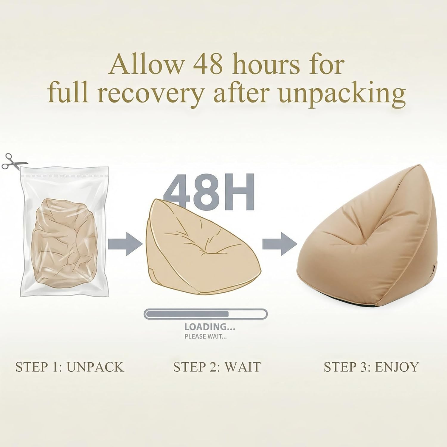 Deep Seating Bean Bag Chair for Adults, Memory Foam with Back Support Panel & Waterproof Fabric, Retains Shape for Yacht, Dock, Patio & Indoor Use, Khaki