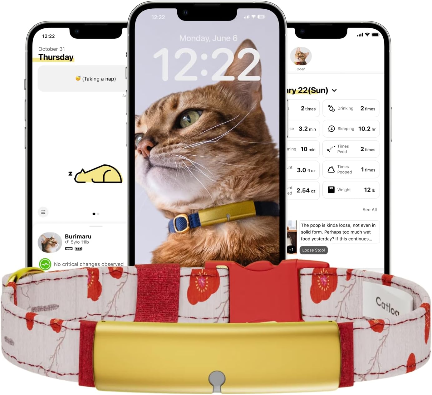 Health Tracker for Cats - Smart Cat Collar with Safety Breakaway Buckle for Indoor Cats, Wellness Alerts, Real-time Monitoring (Kimono (Ume),L)