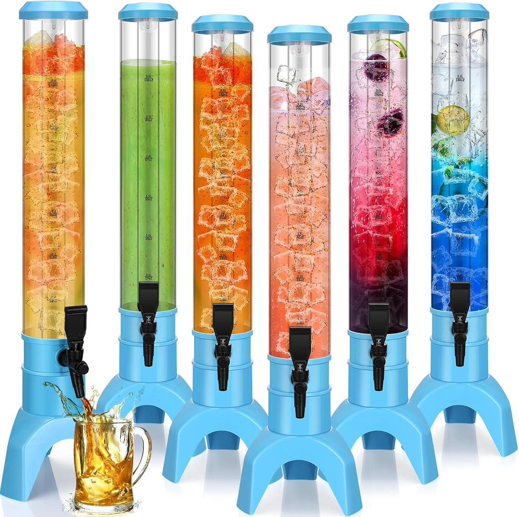 Domensi 6 Pcs Mimosa Tower Dispenser Mimosa Tower with Ice Tube and Bottomless Beer Margarita Beverage Drink Tabletop Liquor Dispenser for Bar Party(3L,Blue)