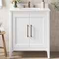 LIKIMIO 30" Bathroom Vanity with Sink, Freestanding Bathroom Vanity with 2 Soft-Close Doors, Engineered Stone Countertop with Undermount Ceramic Sink, Modern Bathroom Vanity, Easy Assembly, White