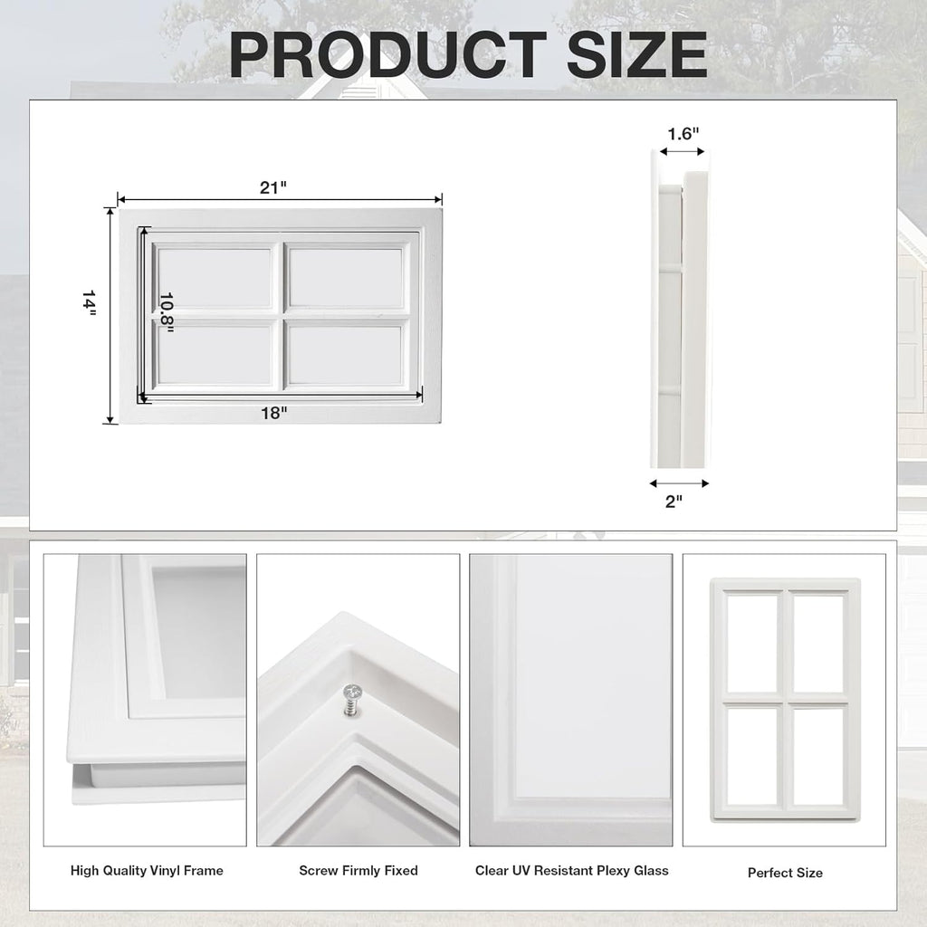 NeatiEase 4 Pcs Garage Door Windows, Replacement Vinyl Windows Inserts Kit with UV Resistant Resin Glass for Exterior Garage Doors (Cross Design)