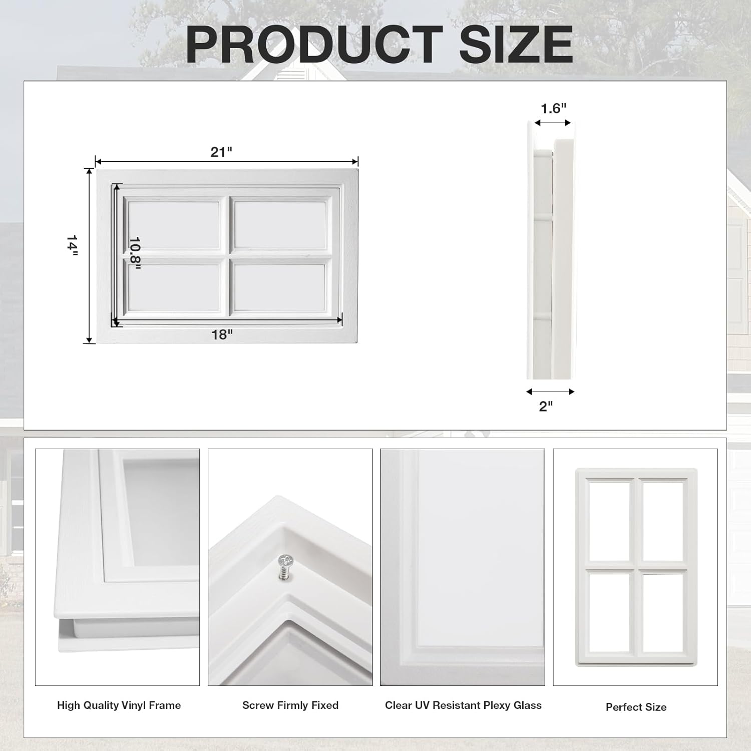NeatiEase 4 Pcs Garage Door Windows, Replacement Vinyl Windows Inserts Kit with UV Resistant Resin Glass for Exterior Garage Doors (Cross Design)