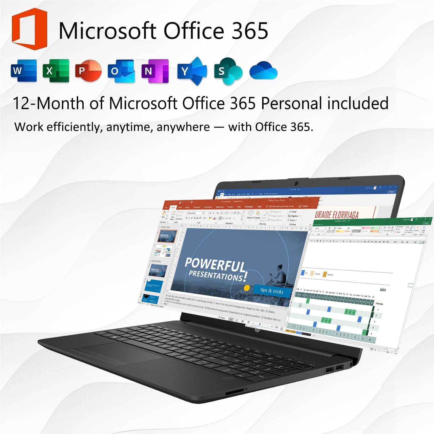 HP 15 Laptop(Include 1 Year Office 365), 16GB RAM, 256GB SSD, 15.6" FHD 1080p IPS Display, AMD Athlon Silver 3050U Processor, Ethernet Port RJ-45, SD Card Reader, Windows 11 Pro, WOWPC Recovery USB