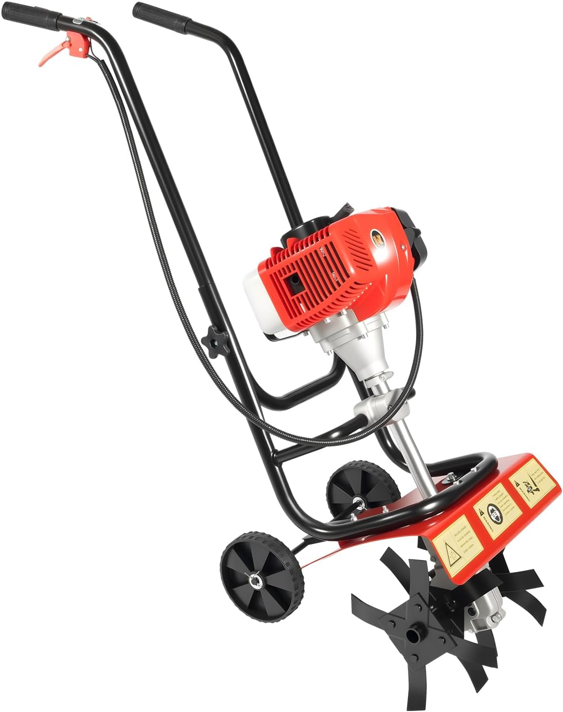 2-Cycle Gas Powered Tiller Cultivator, 52CC Farmyard Tilling Machine, 14.17-Inch Tilling Width, Easy Start, Hand-Pull Recoil, Single Cylinder Air-Cooled Garden Tool, for Lawn Yard & Gardening Care
