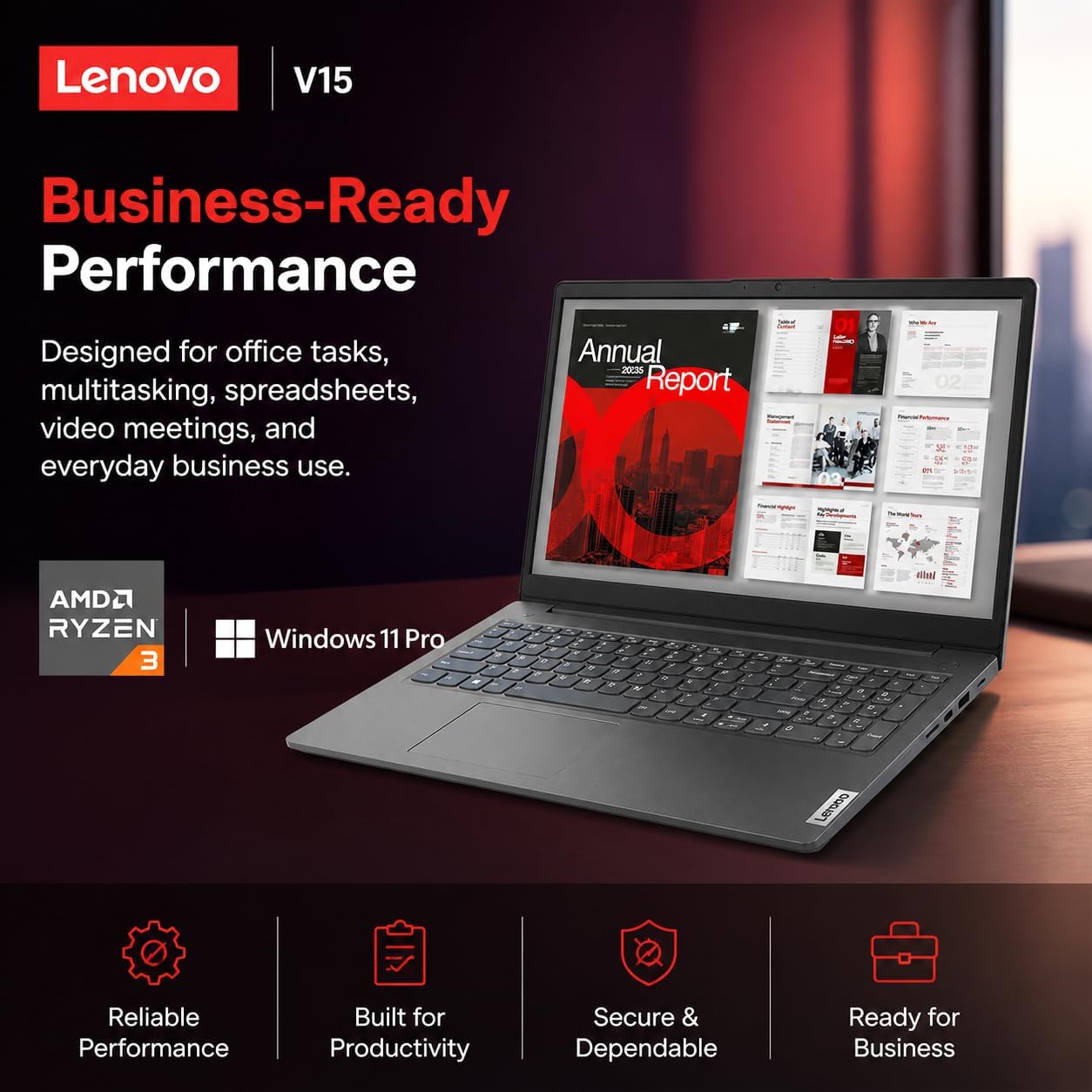 Lenovo New 15.6" FHD Business Laptop(2026-2027 Premium Edition), Powerful AMD Ryzen 3 7320U(Beats i7-1065G7) CPU, 16GB DDR5, 256GB PCIe, 14.5-Hour Battery Life, Windows 11 Pro with MS 365 for Web