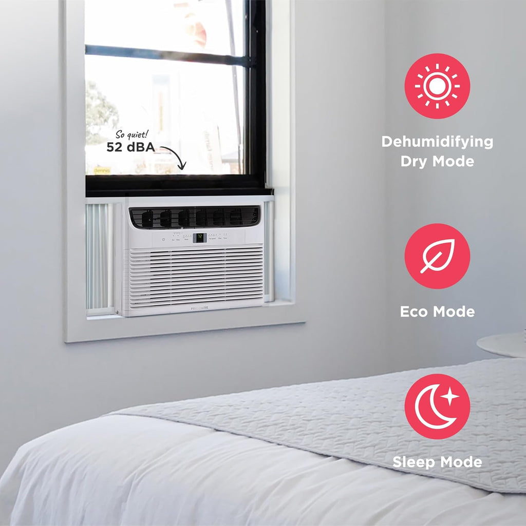 Frigidaire 6,000 BTU Window Air Conditioner with Remote Control, Cools Up to 250 Sq. Ft., Quiet Operation, Eco Mode, 3 Fan Speeds, Auto Restart, White