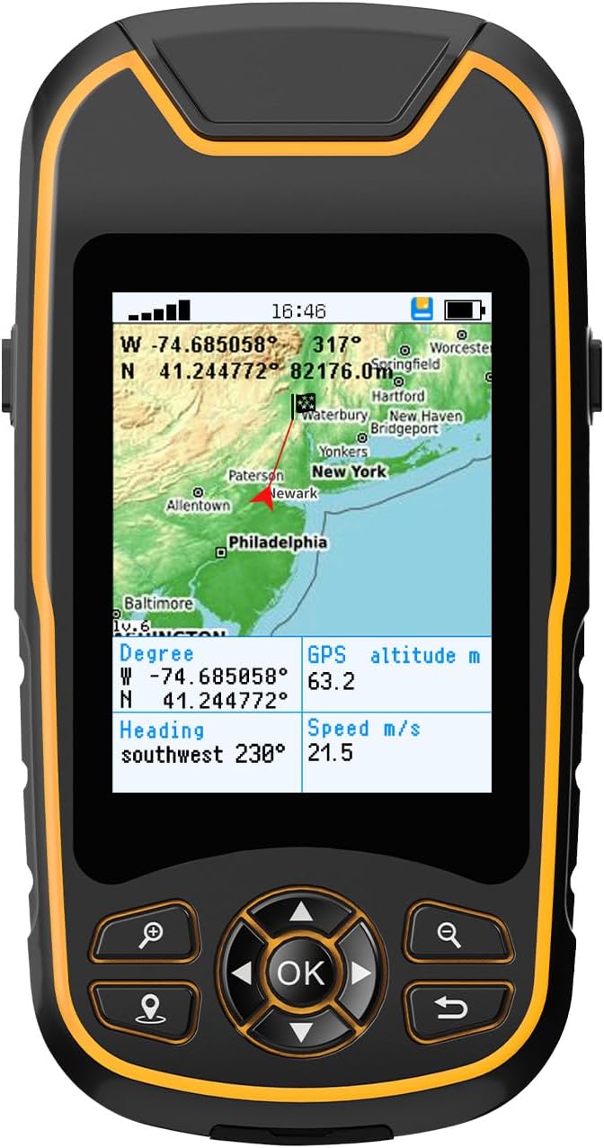 Handheld GPS for Hiking, Rugged and Waterproof Handheld GPS Navigator, 3.2" Sunlight Readable Screen, Compact Satellite Handheld GPS with USA Topo Map, Multi-GNSS Support, Extra Battery Life
