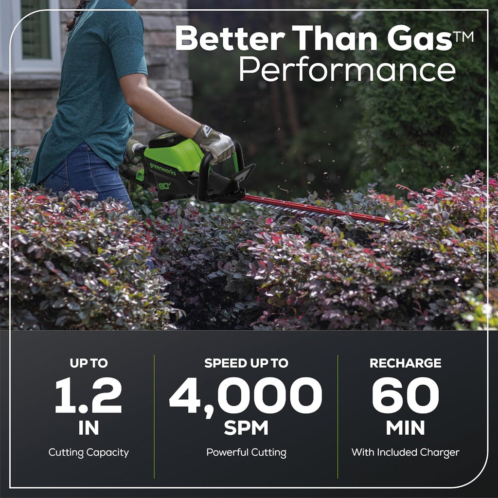 Greenworks 80V 26" Brushless Hedge Trimmer with 2.0Ah Battery and 2A Charger