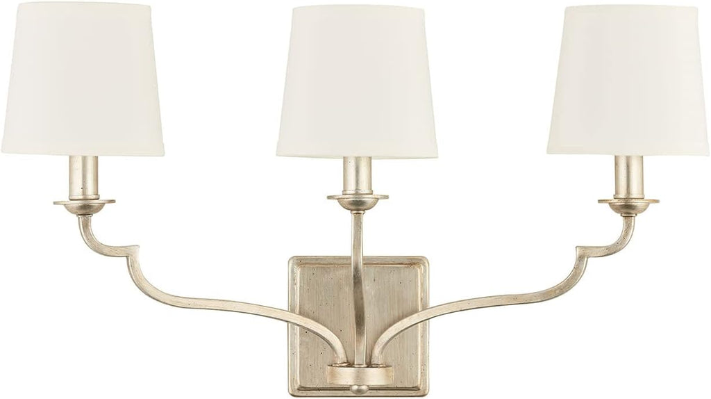 Capital Lighting 138731WG-698 Ophelia White Fabric Bath Vanity Wall Mount, 3-Light 180 Total Watts, 14" H x 25" W, Winter Gold