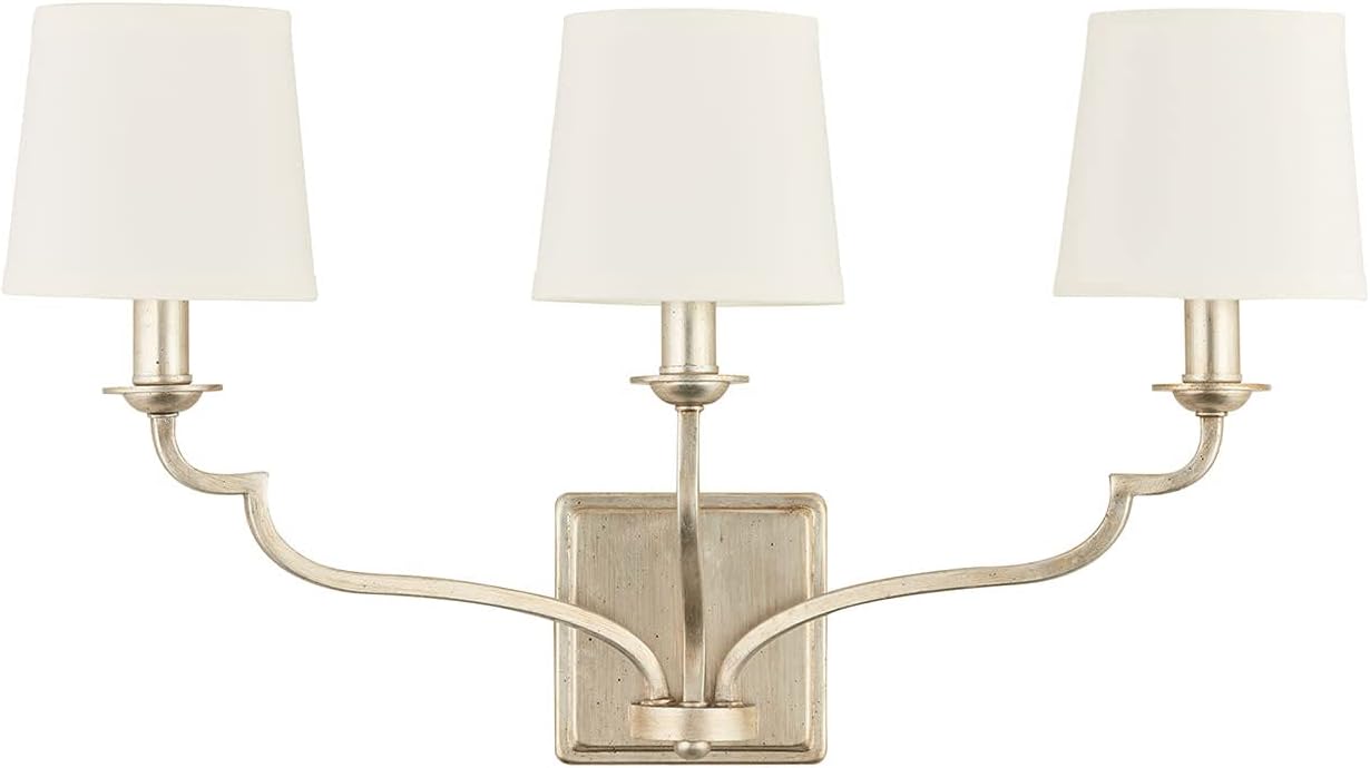 Capital Lighting 138731WG-698 Ophelia White Fabric Bath Vanity Wall Mount, 3-Light 180 Total Watts, 14" H x 25" W, Winter Gold