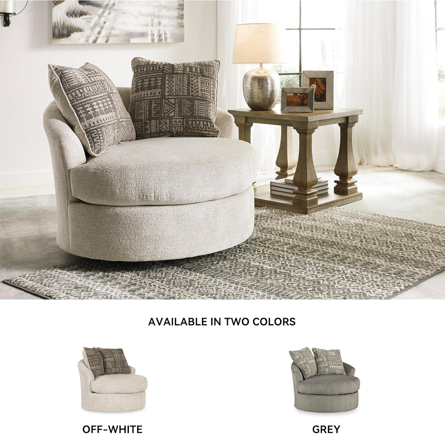 Signature Design by Ashley Soletren Contemporary Chenille 360-Degree Swivel Accent Chair, Off-White