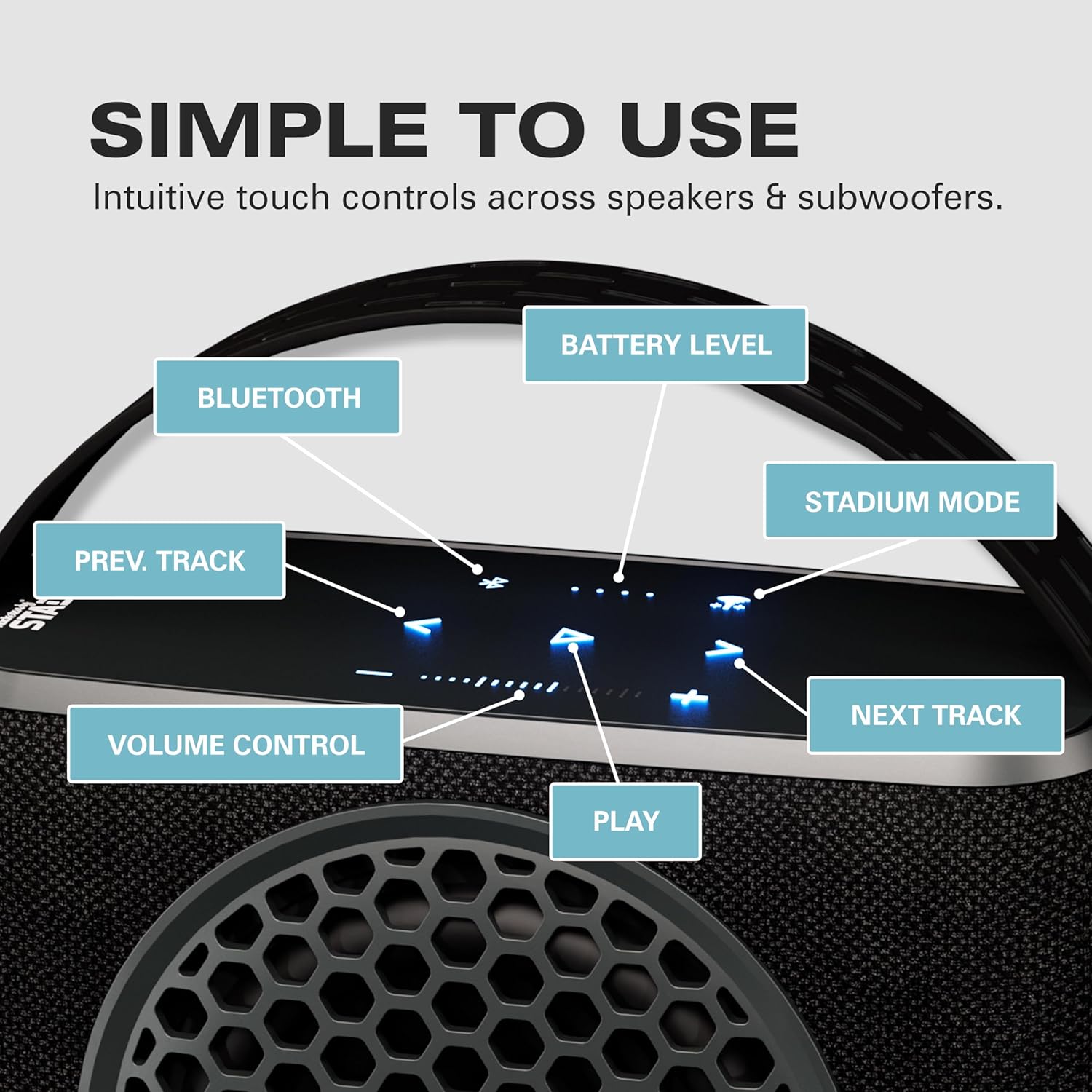 Rocksteady Stadium Portable Bluetooth Subwoofer – World's First | Deep Bass for Your Home System | Up to 30-Hr Battery | 150 ft Range | Links with Stadium 2 | USB-C