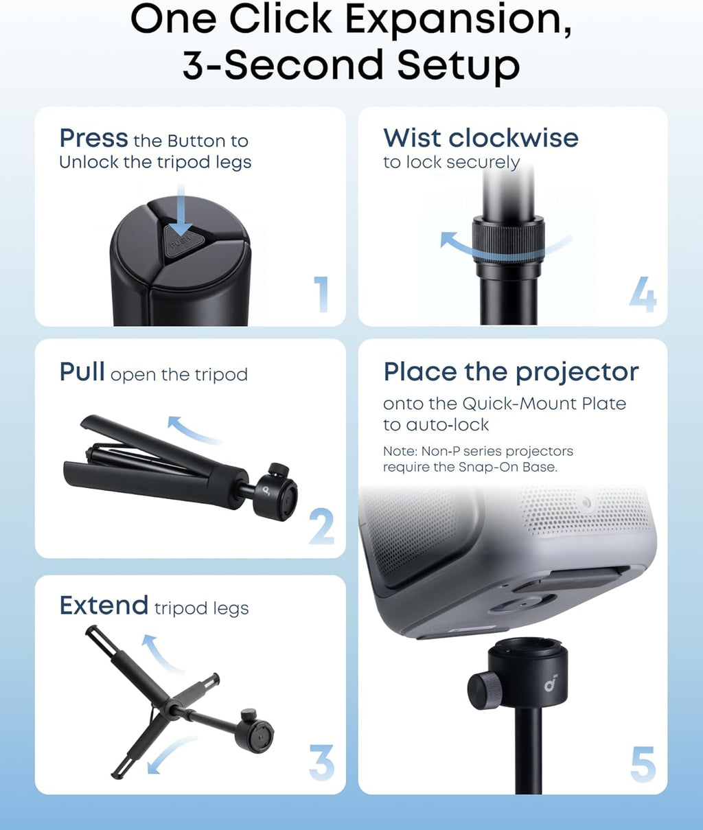 Nebula Quick-Mount Projector Stand, 1s Quick-Mount for Nebula P-Series Projectors, Universal Compatibility for More Projectors, 3.3kg Stable Support, 34cm Compact Foldable Design.