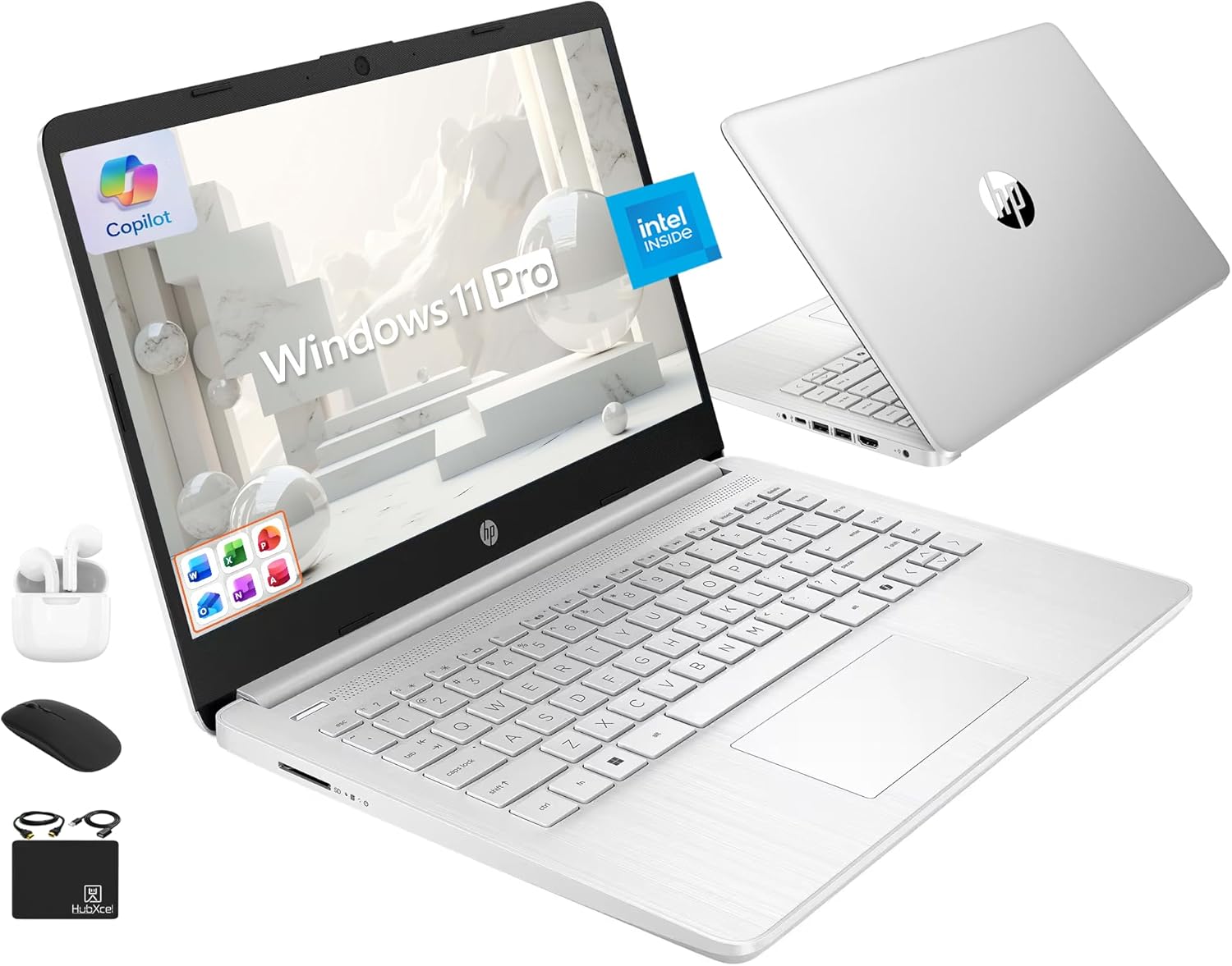 HP Ultrabook 14 Laptop Computer Business Study & Home 2025, Lifetime MS Office + Windows 11 Pro, Quad-Core Intel CPU, 16GB RAM & 628GB Storage (128GB UFS+500GB Ext), Wi-Fi 6, HubxcelAccessory, Silver