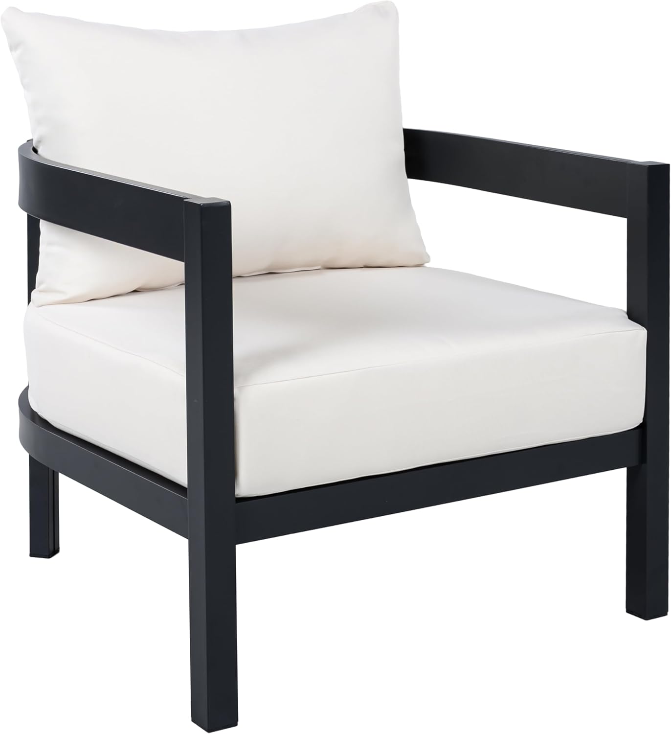 Merax 27.6" Outdoor Curved Patio Accent Chair with All-Weather Coushions, Aluminum Frame Single Lounge for Chair Porch, Lawn, Backyard, Balcony,Black