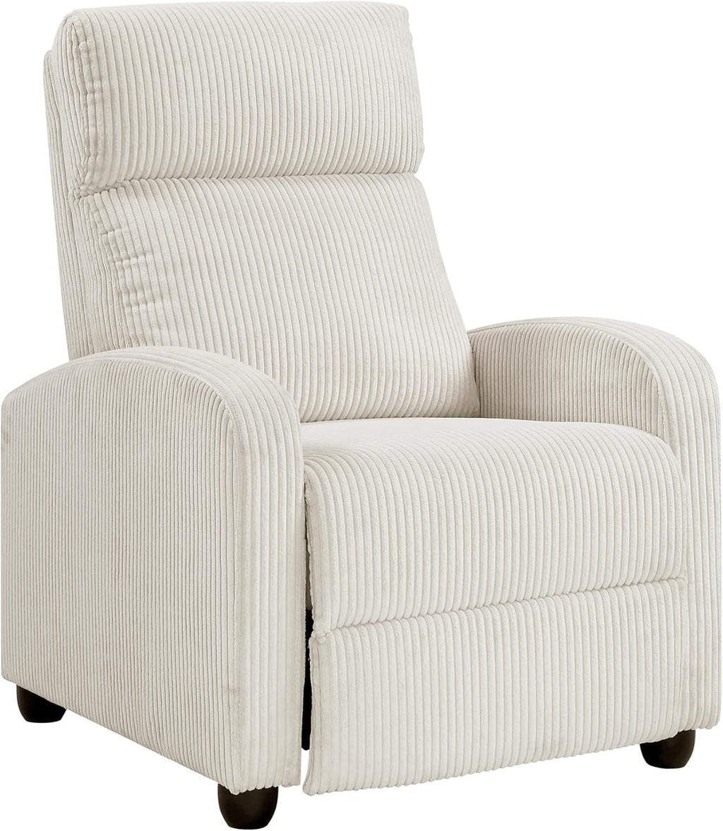 Lexicon Corduroy Pushback Recliner Chair Armchair Push Back Recliner, Solid Wood Frame and Metal Base, Easy Assembly Small Soft Single Sofa Accent Chair for Living Room/Office/Apartment, Beige