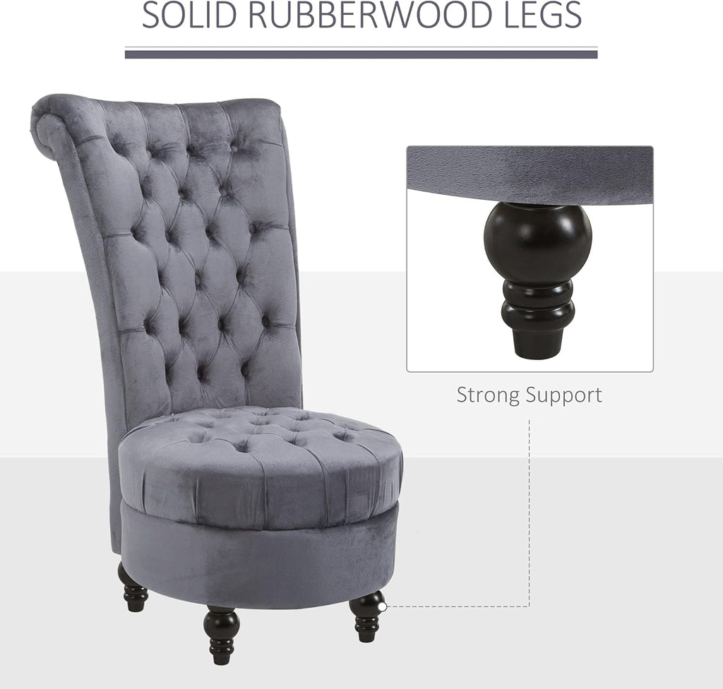 HOMCOM Retro High Back Armless Royal Accent Chair Fabric Upholstered Tufted Seat for Living Room, Dining Room and Bedroom, Grey