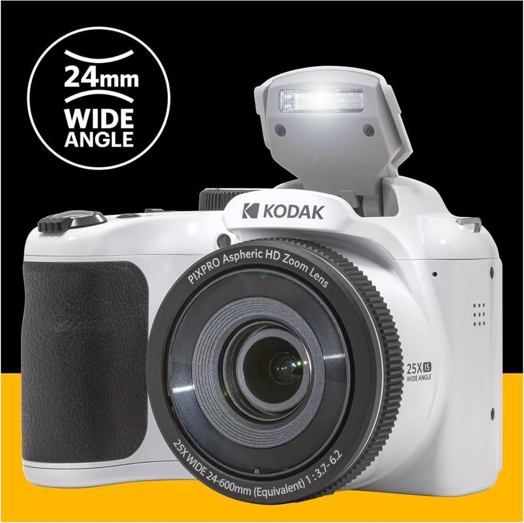 Kodak PIXPRO AZ255 Astro Zoom 16MP Digital Camera (White) with 128GB SDXC Card Bundle (10 Items)