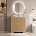 GarveeHome 30 Inch Bathroom Vanity with Sink, Fluted Freestanding Vanity Cabinet with 2 Drawers and 1 Flip-Down Drawer, Ceramic Basin Vanity Combo Set for Small Bathroom, Natural Oak