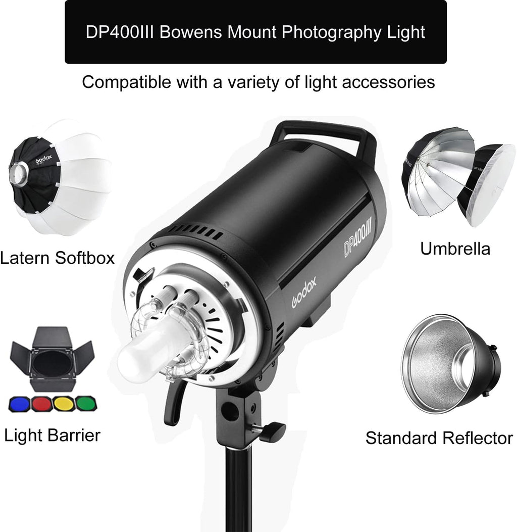 Godox 3Pack DP400III 1200W Studio Strobe Flash Lighting Kit with 3* Light Stand 3* Grid Softbox 1 * 5-in-1 Reflector 1* Bag for Portrait Photography Studio Shooting